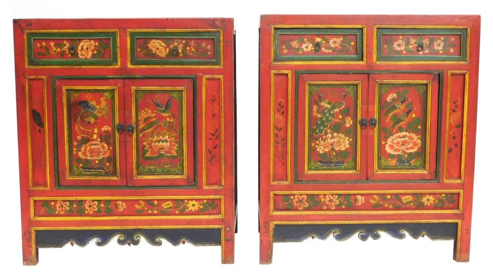 PAIR OF HAND-PAINTED TIBETAN