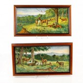 PAIR OF HANDPAINTED WALL PLAQU