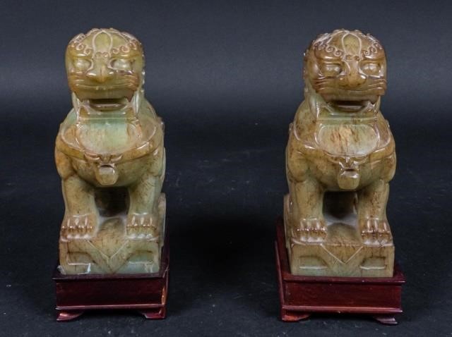 PAIR OF HARDSTONE CHINESE FOO