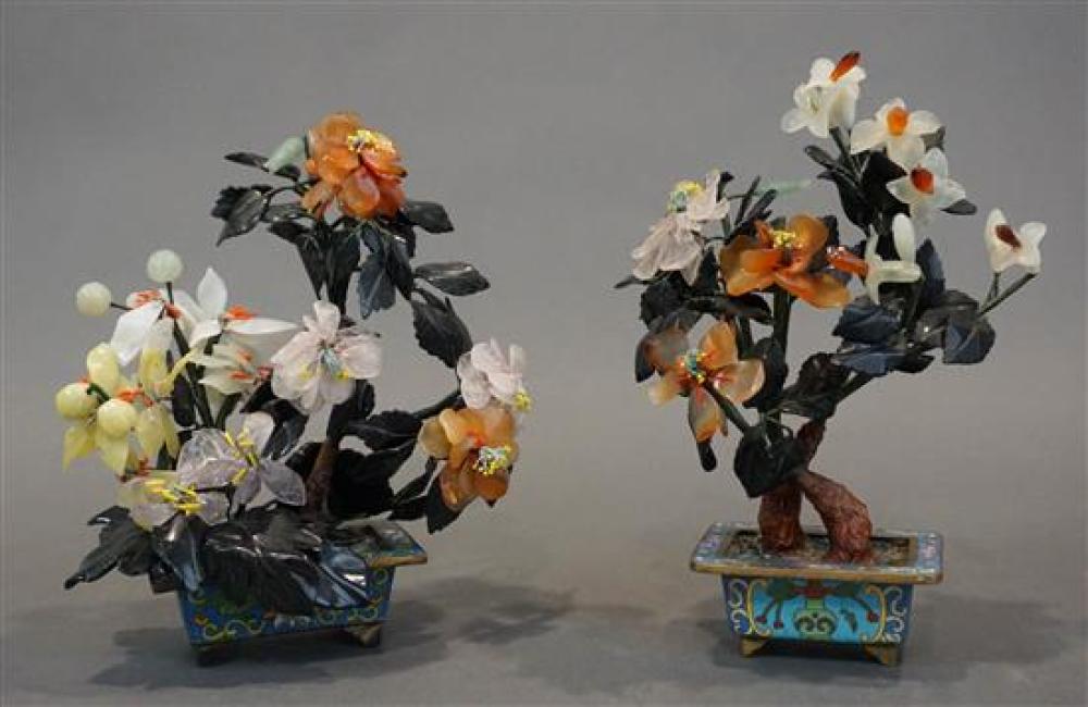 PAIR OF HARDSTONE FLOWERING TREES