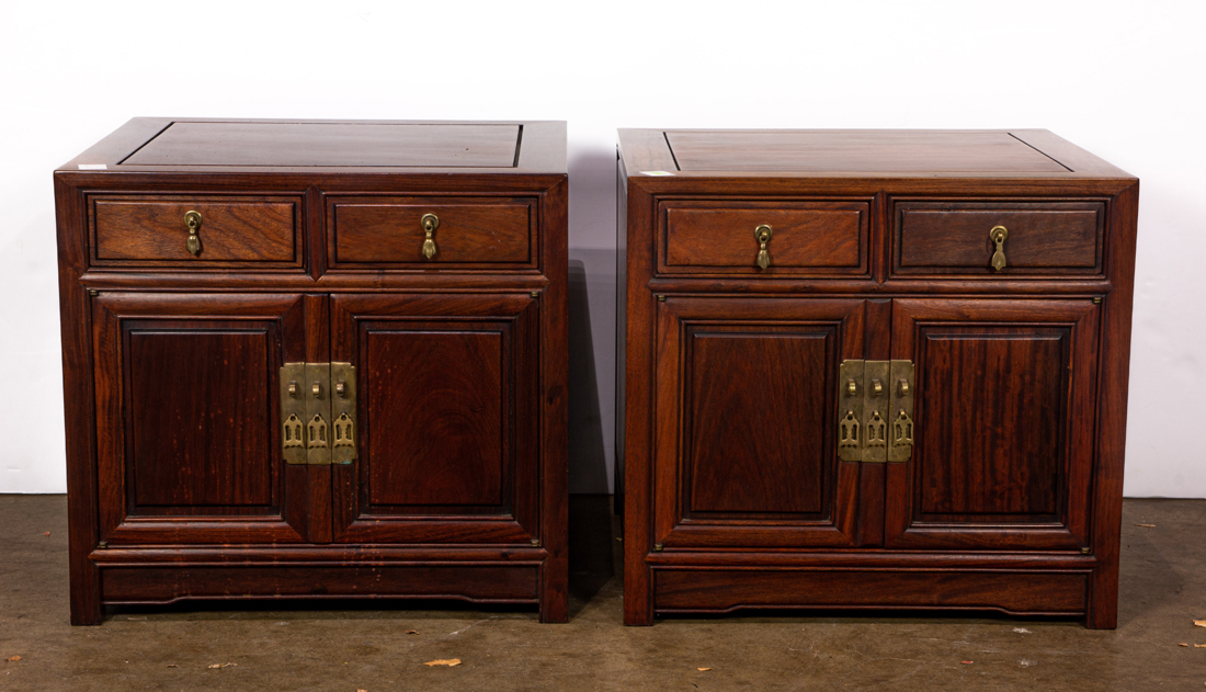 PAIR OF HARDWOOD LOW CABINETS