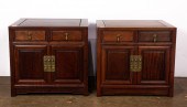 PAIR OF HARDWOOD LOW CABINETS