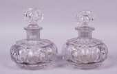 PAIR OF HEAVY GLASS DECANTERS,