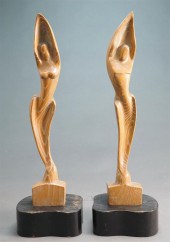 PAIR OF HEIFETZ CARVED OAK FIG