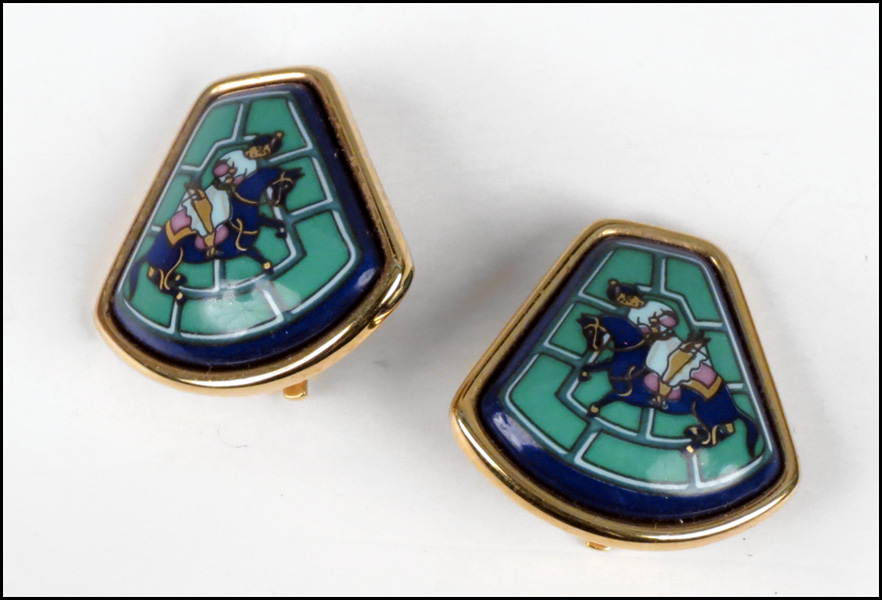 PAIR OF HERMES ENAMEL EARCLIPS.