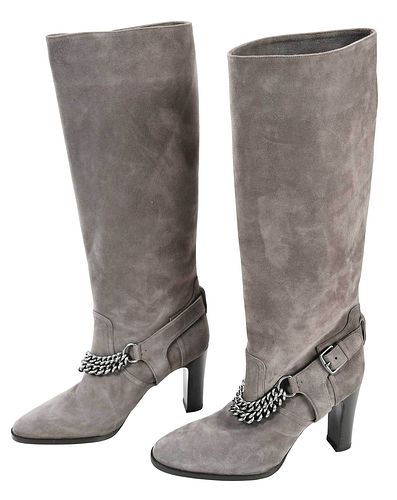 PAIR OF HERMES GRAY SUEDE TALL