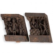 PAIR OF HINDU RELIEF CARVED WO