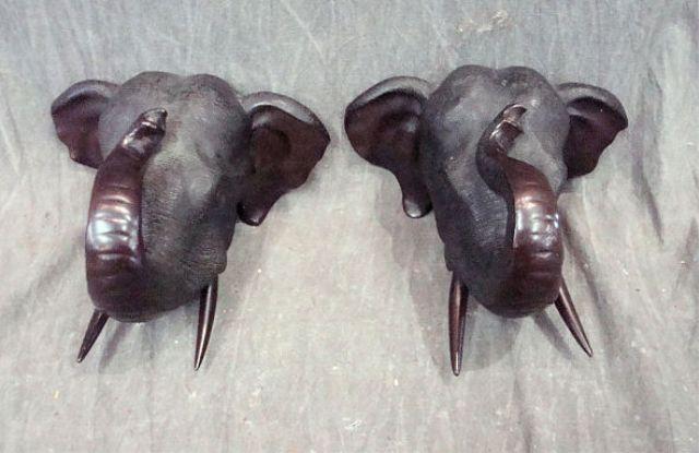 Pair of Hollow Bronze Elephant Head