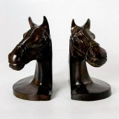 PAIR OF HORSE HEAD BRONZED BOO