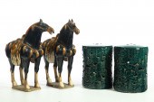 PAIR OF HORSE STATUES AND PAIR