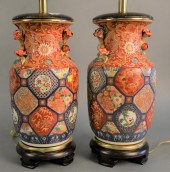 PAIR OF IMARI PORCELAIN VASES,