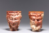Pair of incolay stone cups car