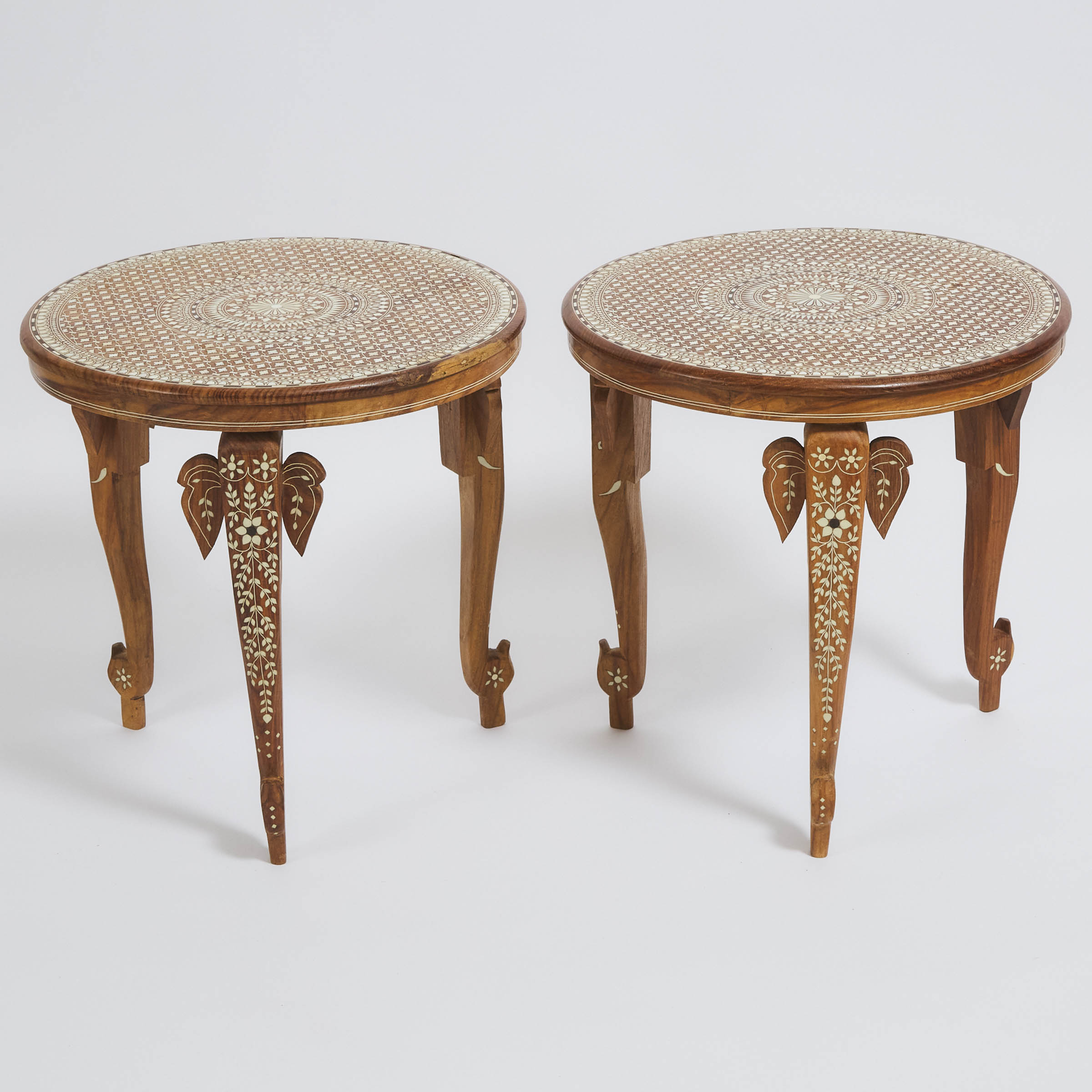 Pair of Indian Bone Inlaid Teak