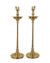 PAIR OF INDIAN BRASS FLOOR OIL