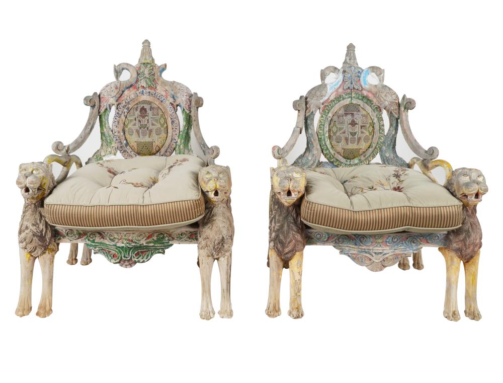 PAIR OF INDIAN CARVED & PAINTED