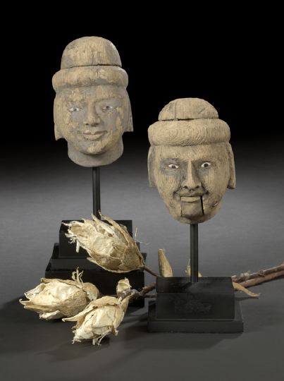 Pair of Indian Carved Heads of