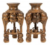 PAIR OF INDIAN CARVED WOOD PED