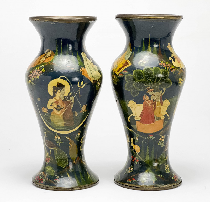 PAIR OF INDIAN LACQUERED BRASS