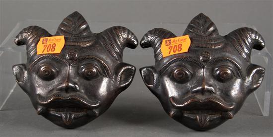 Pair of Indian patinated brass