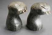 PAIR OF INUIT CARVED STONE FIG