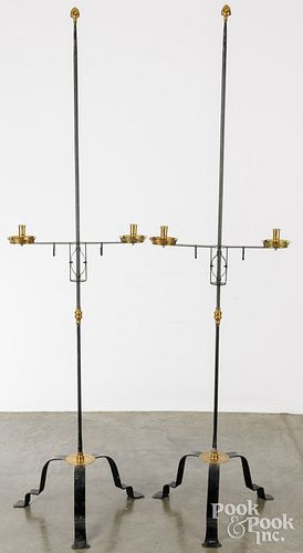 PAIR OF IRON AND BRASS
