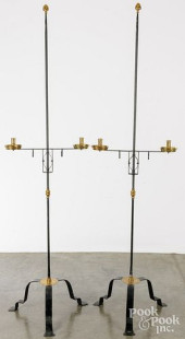 PAIR OF IRON AND BRASS CANDLES