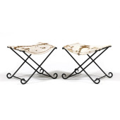 PAIR OF IRON AND COWHIDE CURUL