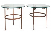 PAIR OF IRON AND GLASS SIDE TA