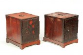 PAIR OF IRON-BOUND STORAGE CHE