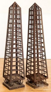 PAIR OF IRON GARDEN OBELISKSPa