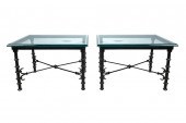 PAIR OF IRON & GLASS END TABLE