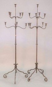 PAIR OF IRON NINE-LIGHT FLOOR