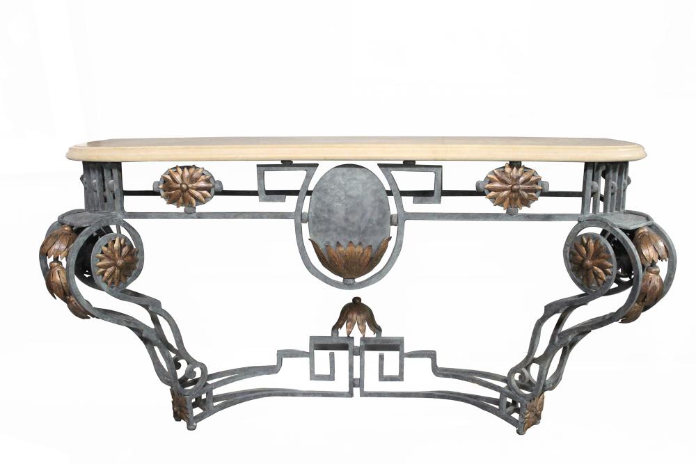 PAIR OF IRON & PARCEL GILT