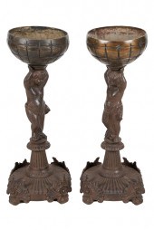 PAIR OF IRON & PATINATED BRONZ
