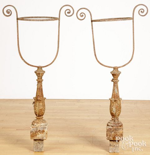 PAIR OF IRON PLANT HOLDERS, 19TH