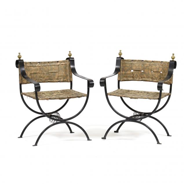 PAIR OF IRON SAVONAROLA CHAIRS WITH