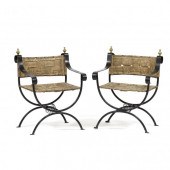 PAIR OF IRON SAVONAROLA CHAIRS