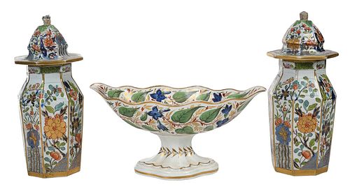 PAIR OF IRONSTONE LIDDED JARS AND