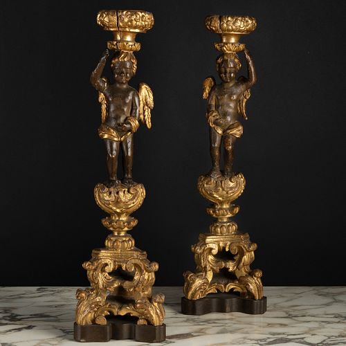 PAIR OF ITALIAN BAROQUE PAINTED AND