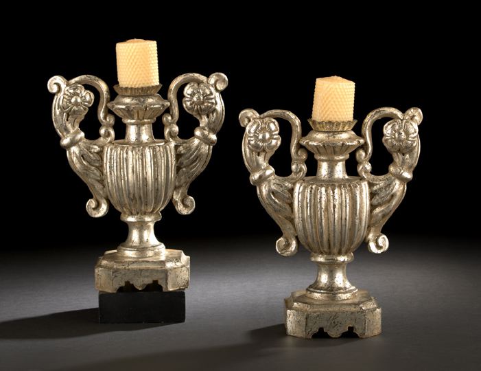 Pair of Italian Carved and Silvered