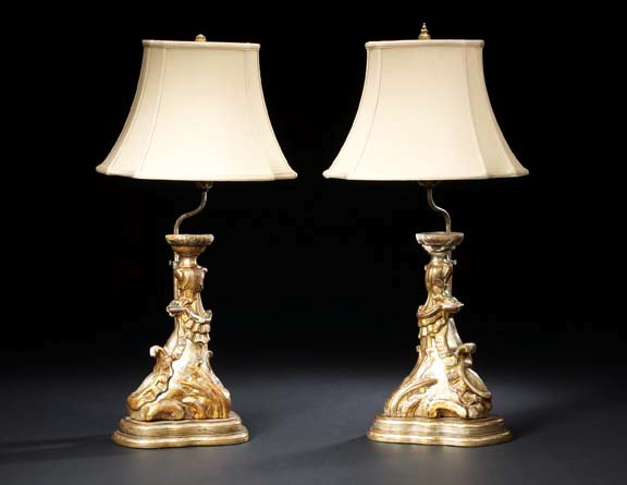 Pair of Italian Carved, Silvered