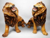 PAIR OF ITALIAN CERAMIC LIONS