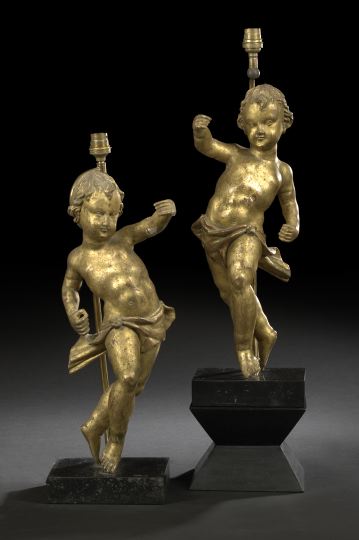 Pair of Italian Giltwood Figures of