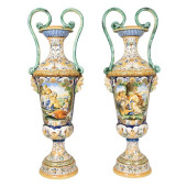 PAIR OF ITALIAN MAJOLICA URNS<