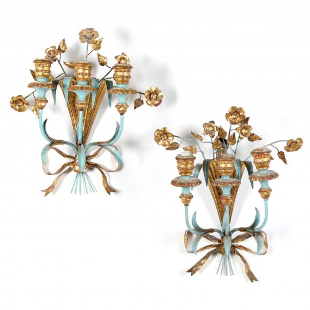 PAIR OF ITALIAN PAINTED AND GILT