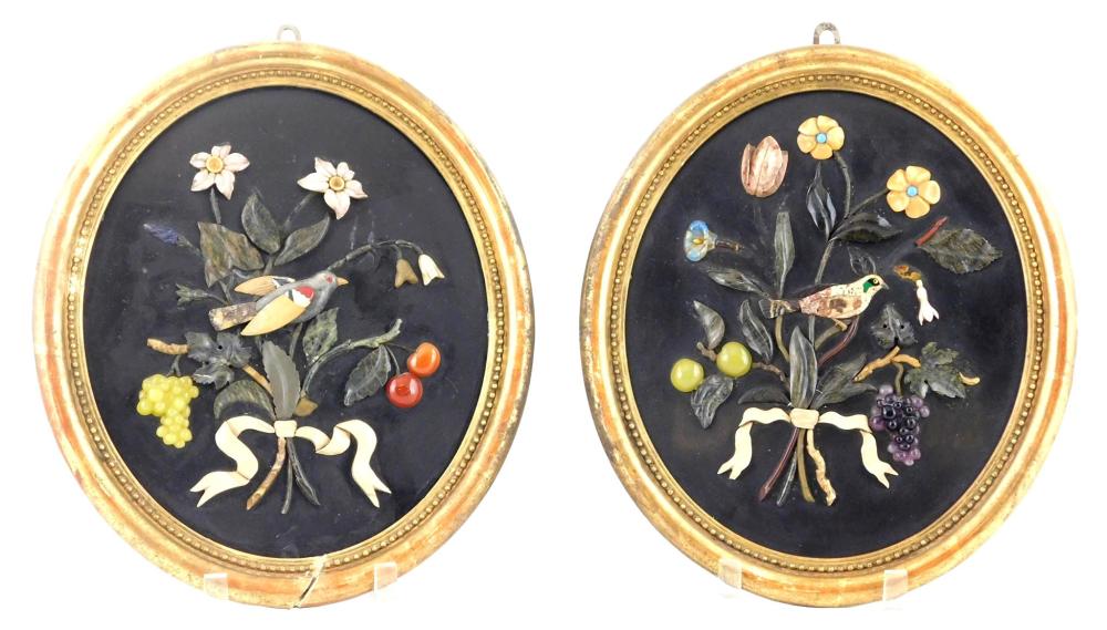 PAIR OF ITALIAN PIETRA DURA OVAL