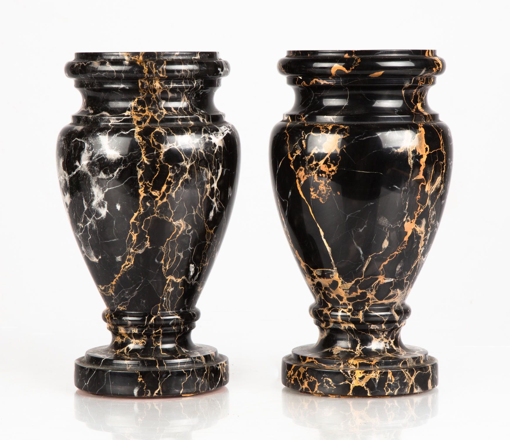 PAIR OF ITALIAN PORTORO MARBLE
