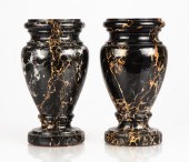 PAIR OF ITALIAN PORTORO MARBLE