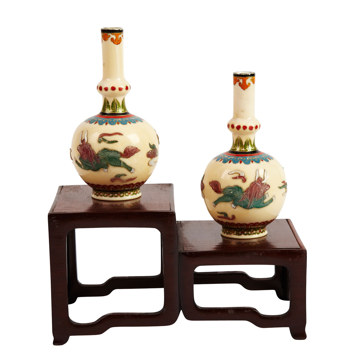 Pair of Ivory and Hardstone Inlay