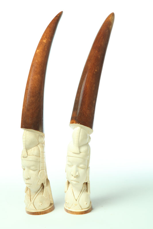 PAIR OF IVORY CARVINGS.  Africa 